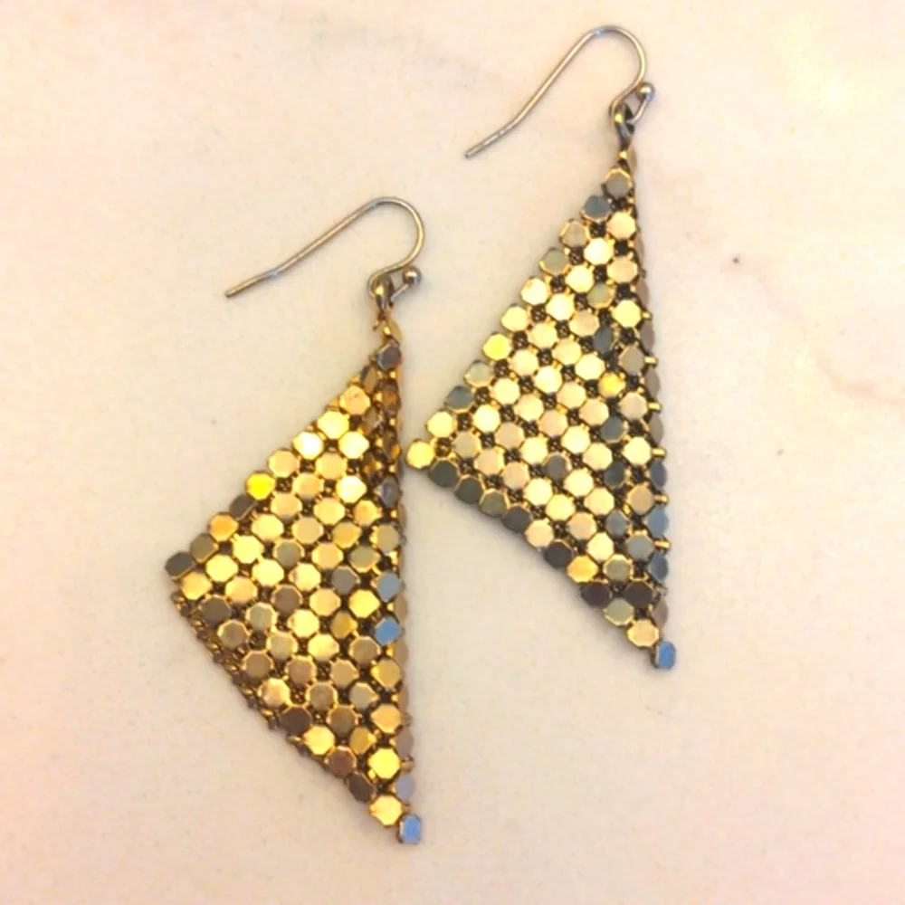Gold Mesh Diamond Dangle Earrings